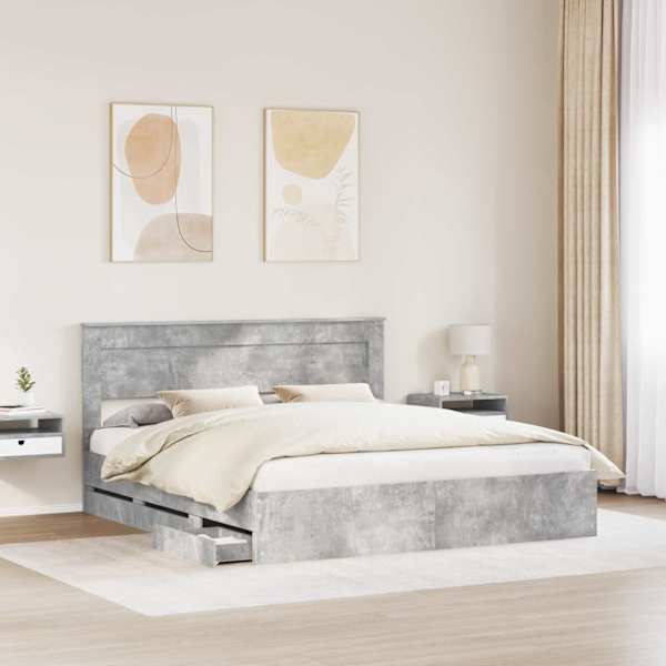 Sahtlitega voodiraam peatsiga, betoonhall, 180 × 200 cm — mudel 3409830