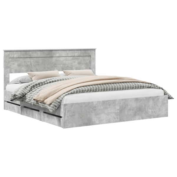Sahtlitega voodiraam peatsiga, betoonhall, 180 × 200 cm — mudel 3409830