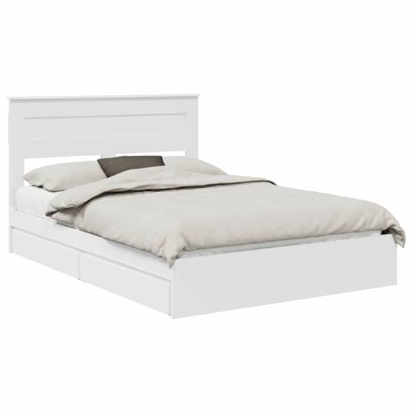 Sahtlitega voodiraam peatsiga, valge, 160 × 200 cm, tehispuit — mudel 3409898