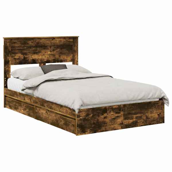 Sahtlitega voodiraam peatsiga, suitsutatud tamm, 135 × 190 cm, tehispuit — mudel 3409921