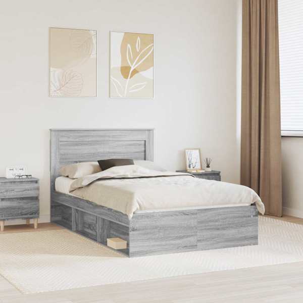 Panipaigaga voodiraam peatsiga, hall sonoma, 135 × 190 cm, tehispuit — mudel 3410101