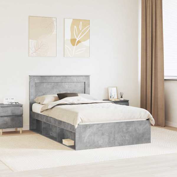 Voodiraam peatsiga, betoonhall, 120 × 190 cm, tehispuit — mudel 3410107
