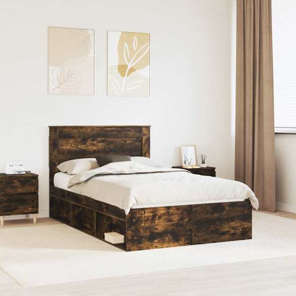 Voodiraam peatsiga, suitsutatud tamm, 120 × 200 cm, tehispuit — mudel 3410116