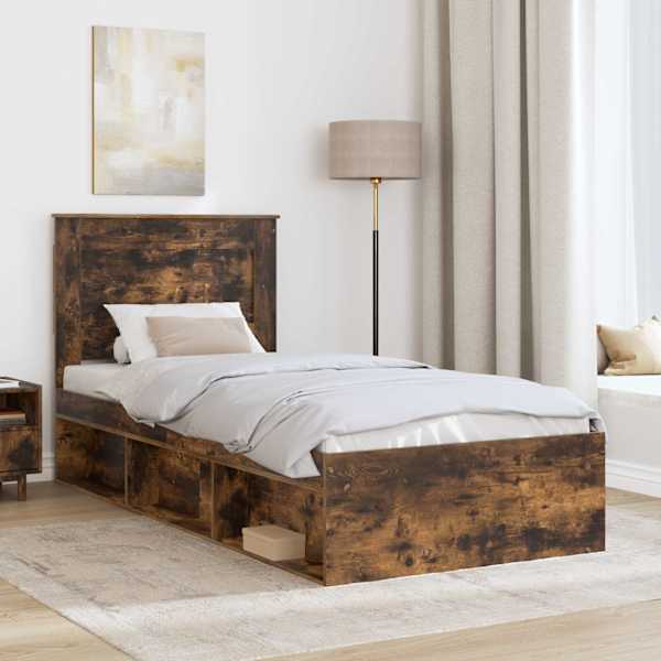 Panipaigaga voodiraam peatsiga, suitsutatud tamm, 100 × 200 cm, tehispuit — mudel 3410124