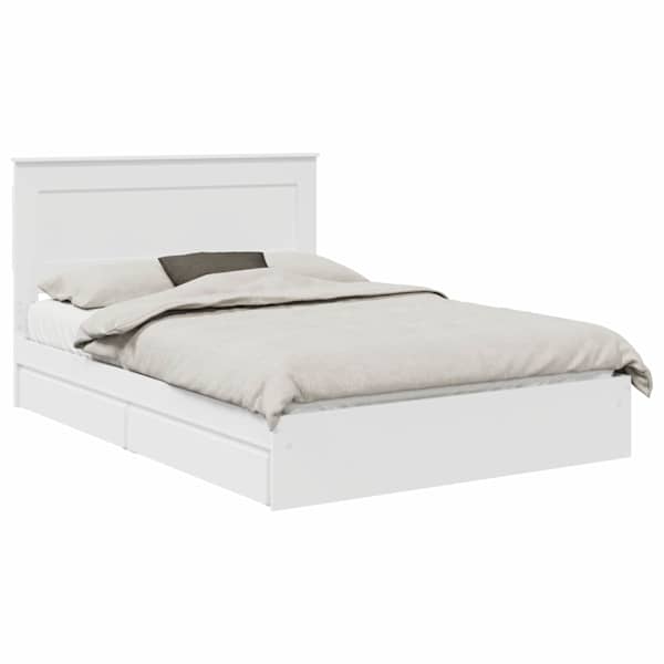 Sahtlitega voodiraam peatsiga, valge, 140 × 190 cm, tehispuit — mudel 3410239