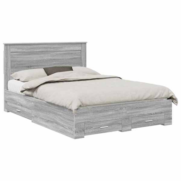 Panipaigaga voodiraam peatsiga, hall sonoma tamm, 140 × 190 cm, tehispuit