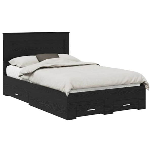 Sahtlitega voodiraam peatsiga, must tamm, 120 × 190 cm, tehispuit — mudel 3410335