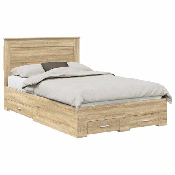 Sahtlitega voodiraam peatsiga, sonoma tamm, 120 × 200 cm, tehispuit — mudel 3410344