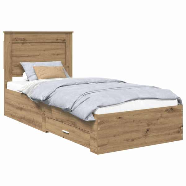 Sahtlitega voodiraam peatsiga, Artisan tamm, 100 × 200 cm, tehispuit — mudel 3410357