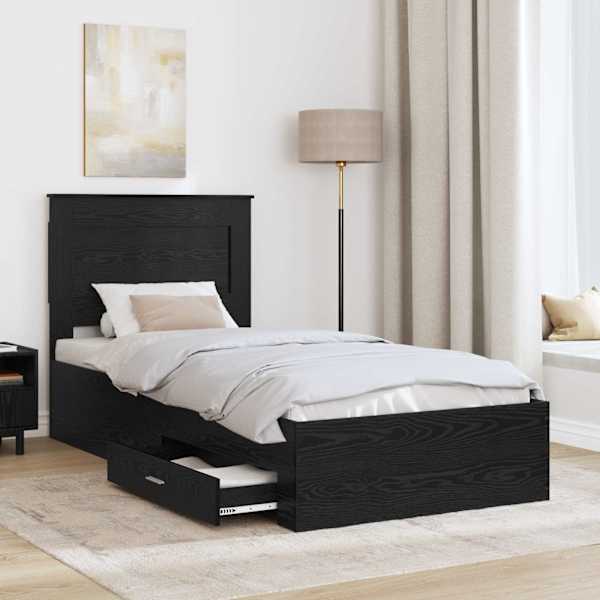 Sahtlitega voodiraam peatsiga, must tamm, 90 × 200 cm, tehispuit — mudel 3410367