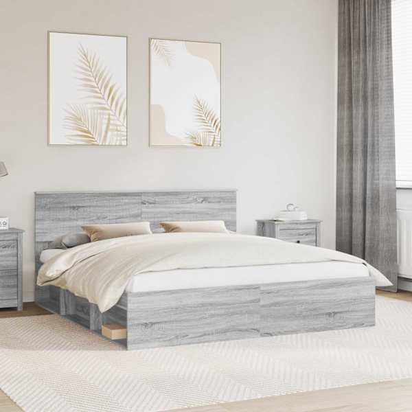 Voodiraam peatsiga, hall sonoma, 180 × 200 cm, männipuit — mudel 3410569