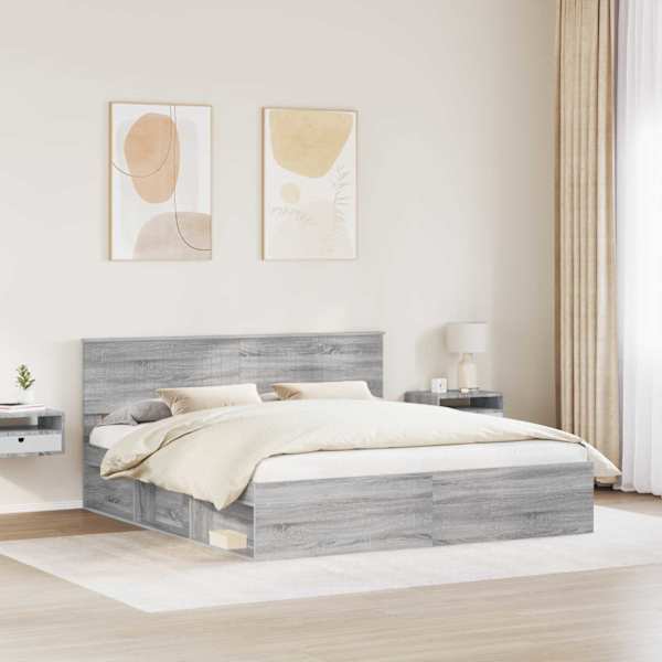 Voodiraam peatsiga, hall sonoma, 180 × 200 cm, männipuit — mudel 3410569