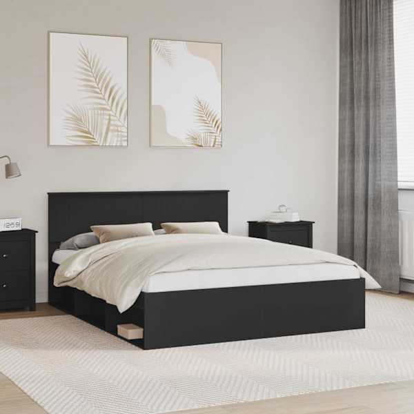 Voodiraam peatsiga, must, 160 × 200 cm, männipuit — mudel 3410574