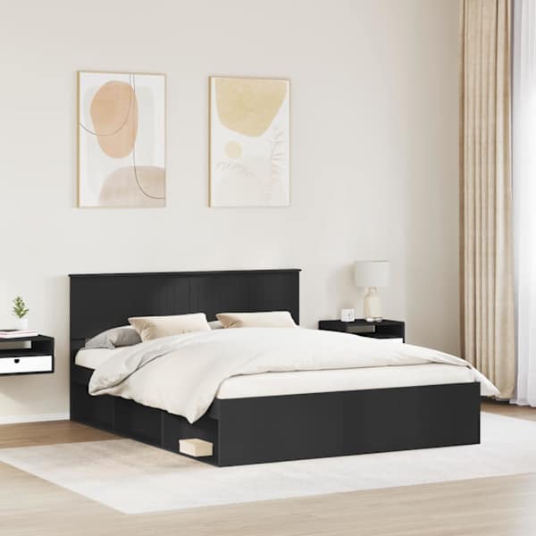 Voodiraam peatsiga, must, 160 × 200 cm, männipuit — mudel 3410574