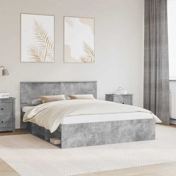 Voodiraam peatsiga, betoonhall, 160 × 200 cm, männipuit — mudel 3410576