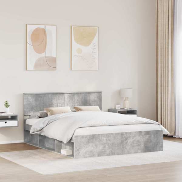 Voodiraam peatsiga, betoonhall, 160 × 200 cm, männipuit — mudel 3410576