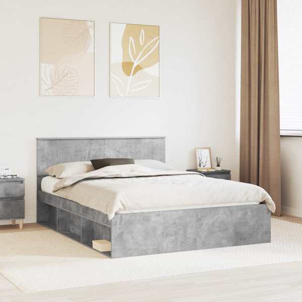 Voodiraam peatsiga, betoonhall, 150 × 200 cm, männipuit — mudel 3410585