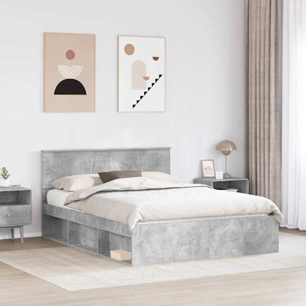 Voodiraam peatsiga, betoonhall, 150 × 200 cm, männipuit — mudel 3410585