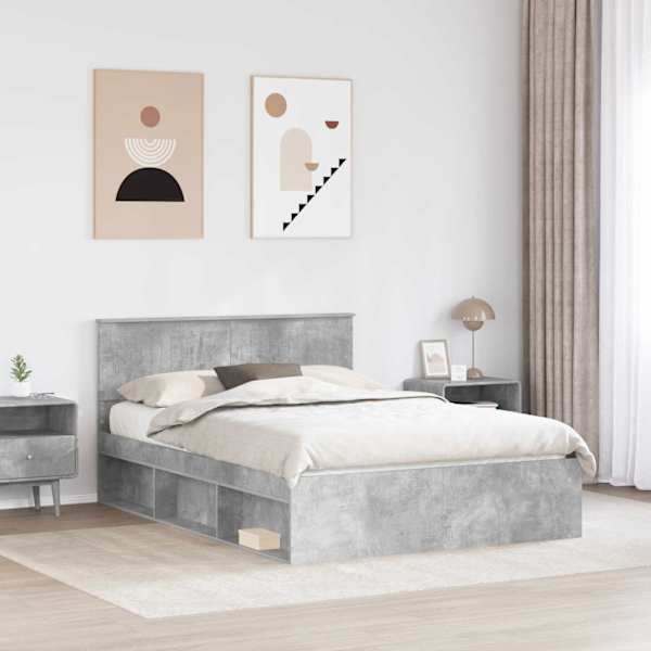 Voodiraam peatsiga, betoonhall, 140 × 190 cm, männipuit — mudel 3410603