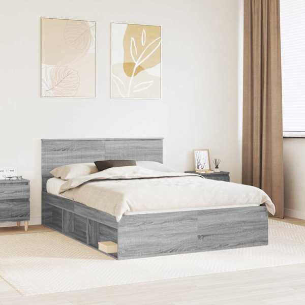 Voodiraam peatsiga, hall sonoma, 135 × 190 cm, männipuit — mudel 3410614