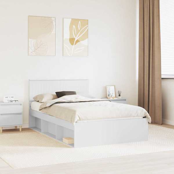 Voodiraam peatsiga, valge, 120 × 200 cm, männipuit — mudel 3410618