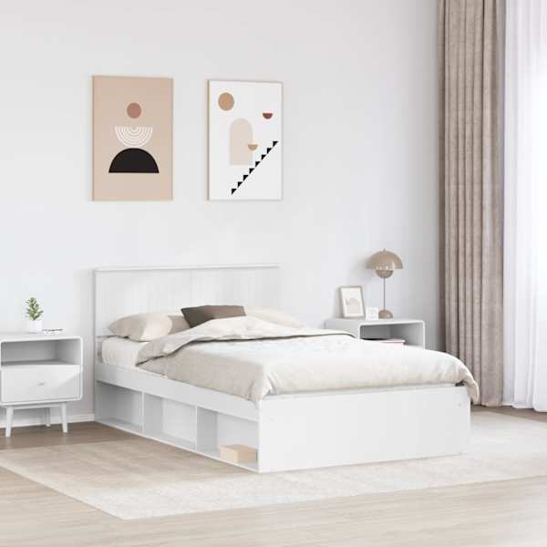 Voodiraam peatsiga, valge, 120 × 200 cm, männipuit — mudel 3410618