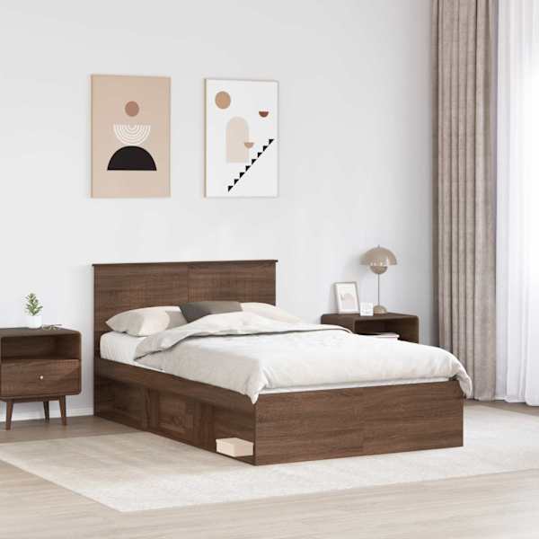 Voodiraam peatsiga, pruun tamm, 120 × 190 cm, männipuit — mudel 3410633