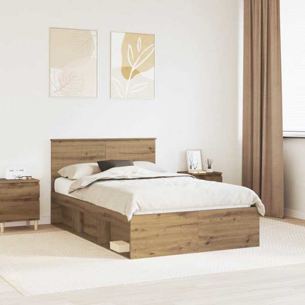 Voodiraam peatsiga, artisan tamm, 120 × 190 cm, männipuit — mudel 3410635
