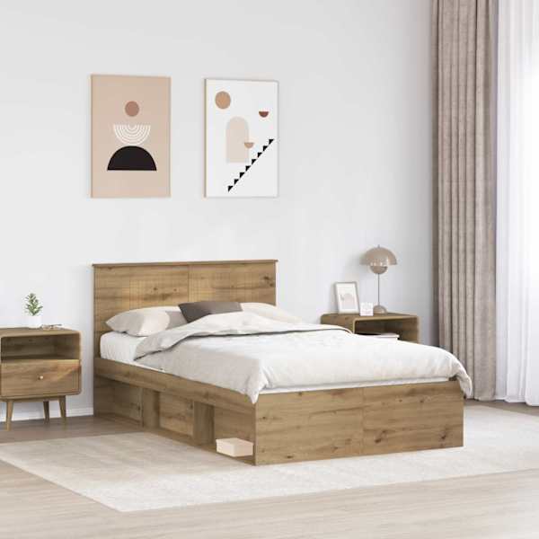 Voodiraam peatsiga, artisan tamm, 120 × 190 cm, männipuit — mudel 3410635