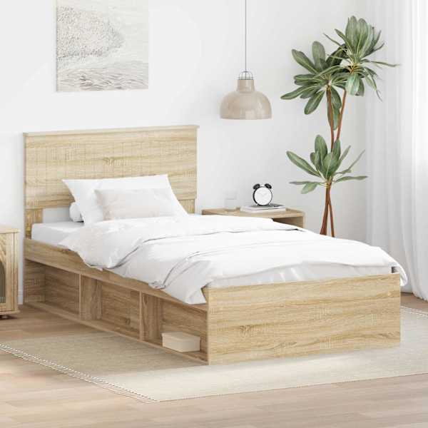 Voodiraam peatsiga, sonoma tamm, 100 × 200 cm, männipuit — mudel 3410638
