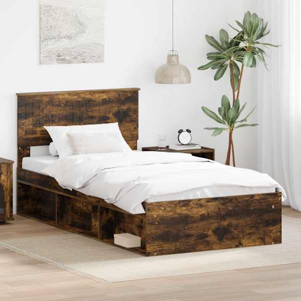 Voodiraam peatsiga, suitsutatud tamm, 100 × 200 cm, männipuit — mudel 3410640