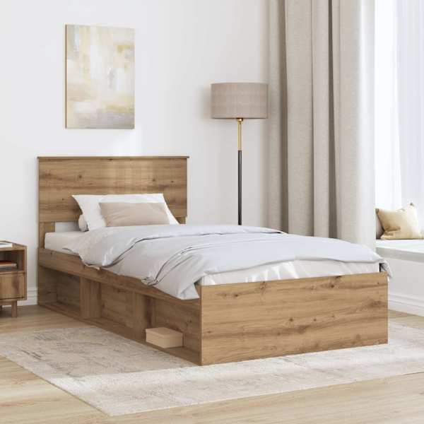 Voodiraam peatsiga, artisan tamm, 100 × 200 cm, männipuit — mudel 3410644