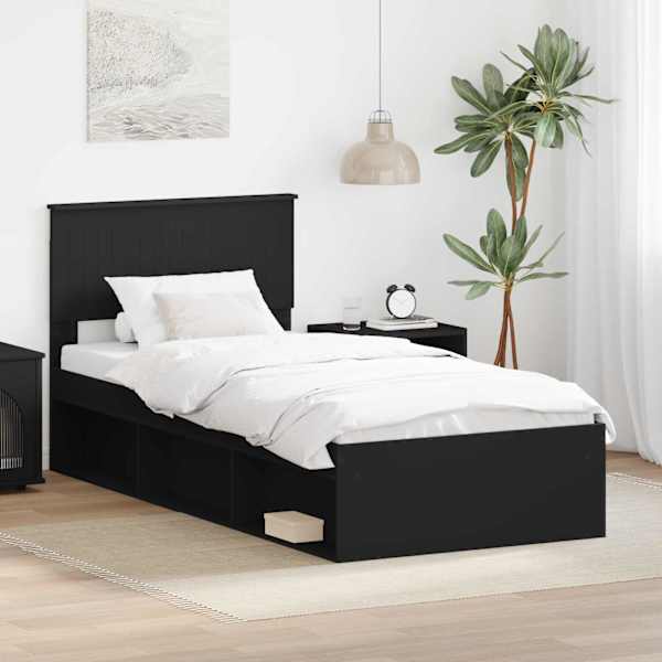 Voodiraam peatsiga, must, 90 × 200 cm, männipuit — mudel 3410646