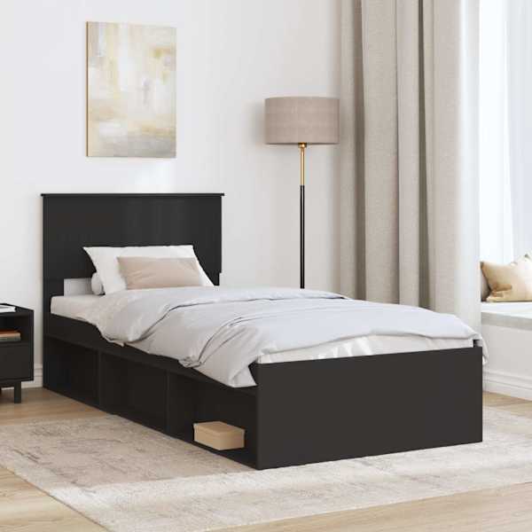 Voodiraam peatsiga, must, 90 × 200 cm, männipuit — mudel 3410646