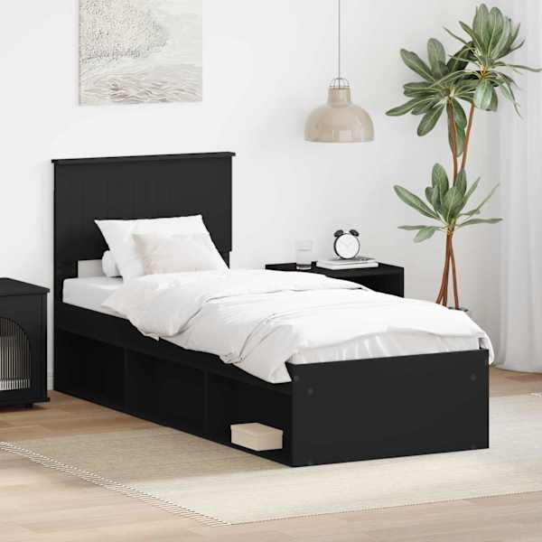 Voodiraam peatsiga, must, 75 × 190 cm, männipuit — mudel 3410664