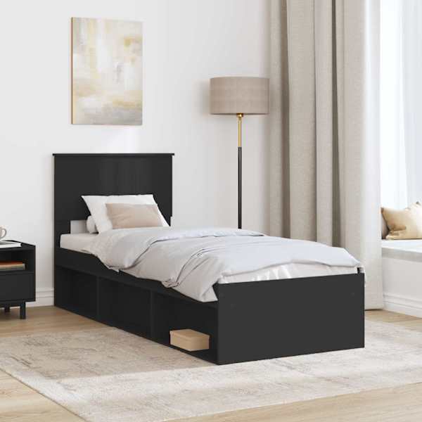 Voodiraam peatsiga, must, 75 × 190 cm, männipuit — mudel 3410664