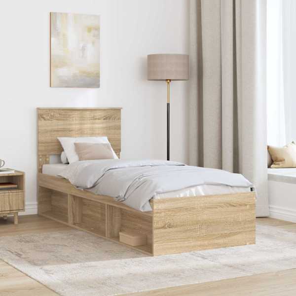 Voodiraam peatsiga, sonoma tamm, 75 × 190 cm, männipuit — mudel 3410665
