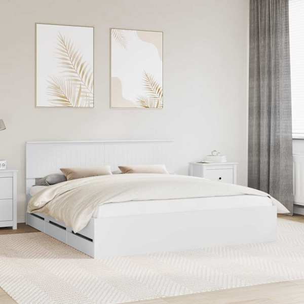 Sahtlitega voodiraam peatsiga, valge, 180 × 200 cm — mudel 3410679