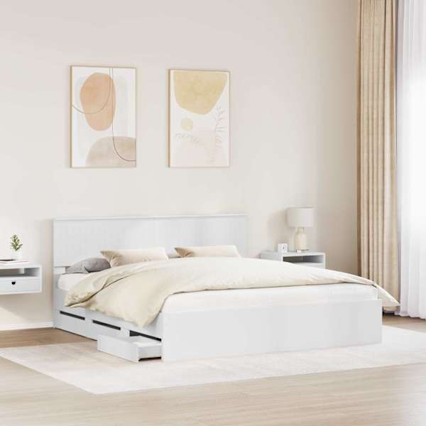 Sahtlitega voodiraam peatsiga, valge, 180 × 200 cm — mudel 3410679