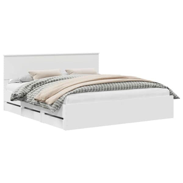 Sahtlitega voodiraam peatsiga, valge, 180 × 200 cm — mudel 3410679