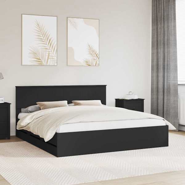 Sahtlitega voodiraam peatsiga, must, 180 × 200 cm — mudel 3410680
