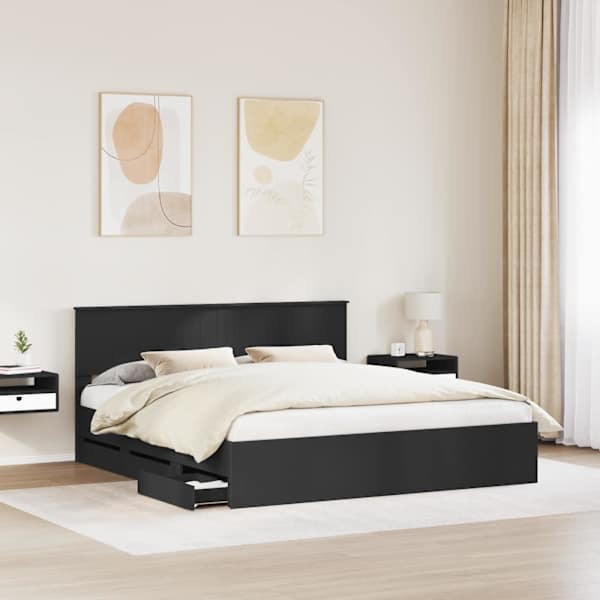 Sahtlitega voodiraam peatsiga, must, 180 × 200 cm — mudel 3410680
