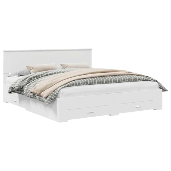 Sahtlitega voodiraam peatsiga, valge, 180 × 200 cm, tehispuit