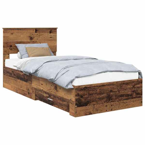 Sahtlitega voodiraam peatsiga, vana puit, 90 × 200 cm, tehispuit — mudel 3410947
