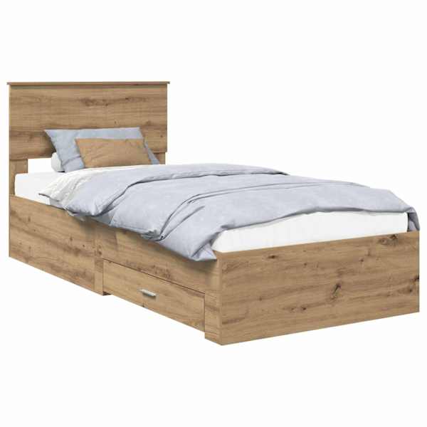 Sahtlitega voodiraam peatsiga, artisan tamm, 90 × 190 cm, tehispuit — mudel 3410957