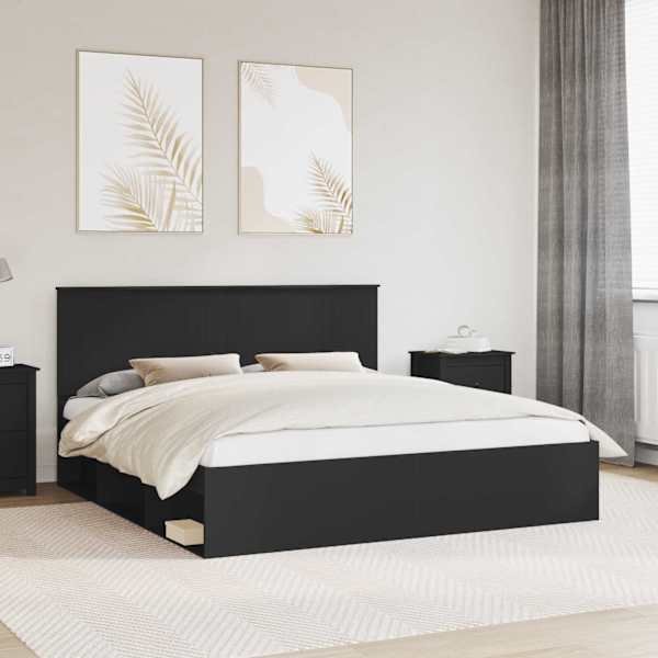 Voodiraam peatsiga, must, 180 × 200 cm, männipuit — mudel 3410975