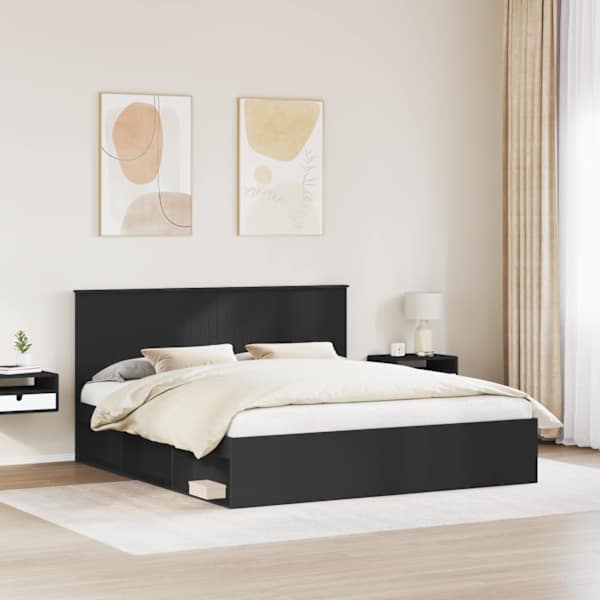 Voodiraam peatsiga, must, 180 × 200 cm, männipuit — mudel 3410975