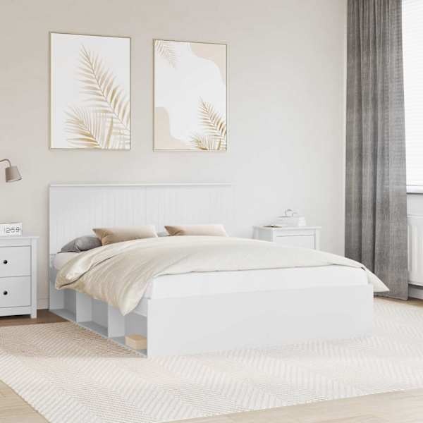 Voodiraam peatsiga, valge, 160 × 200 cm, männipuit — mudel 3410983