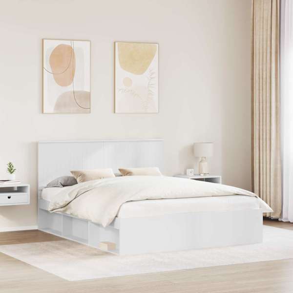 Voodiraam peatsiga, valge, 160 × 200 cm, männipuit — mudel 3410983