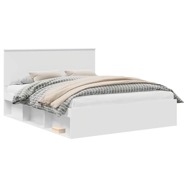 Voodiraam peatsiga, valge, 160 × 200 cm, männipuit — mudel 3410983